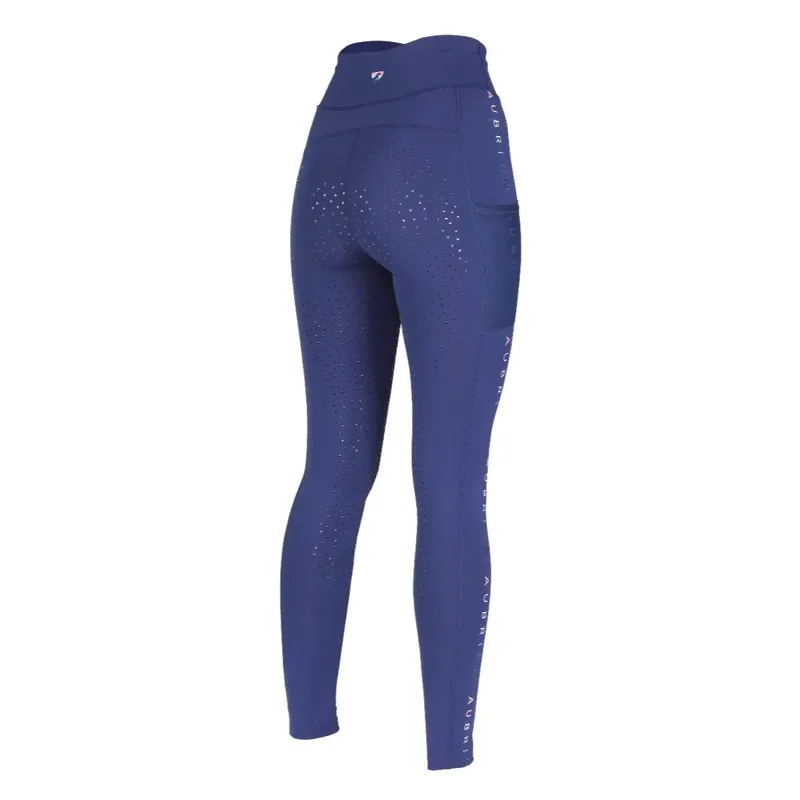 Aubrion Girl's Brook Logo Riding Tights in Dark Navy-1